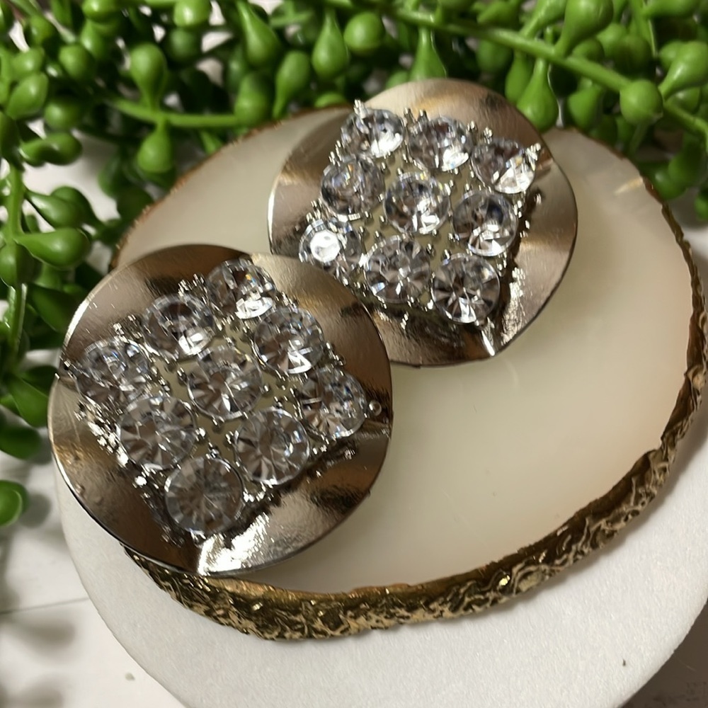 Luxury Silver Round Crystal Statement Earrings - Picture 8 of 15
